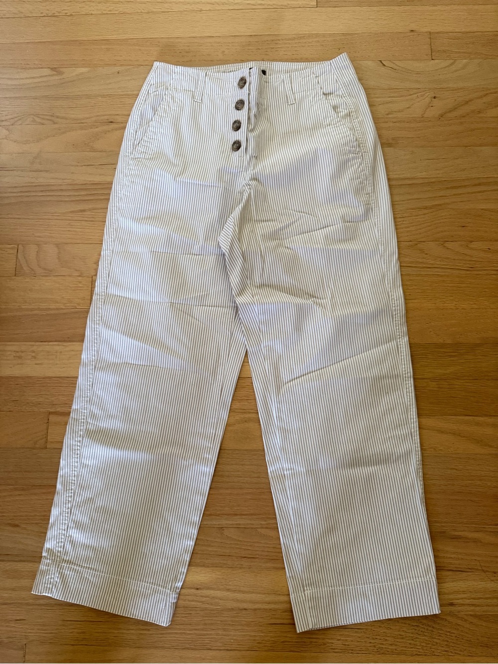 Talbots Size 4 Tan & White Striped Straight Leg Button Fly Pants